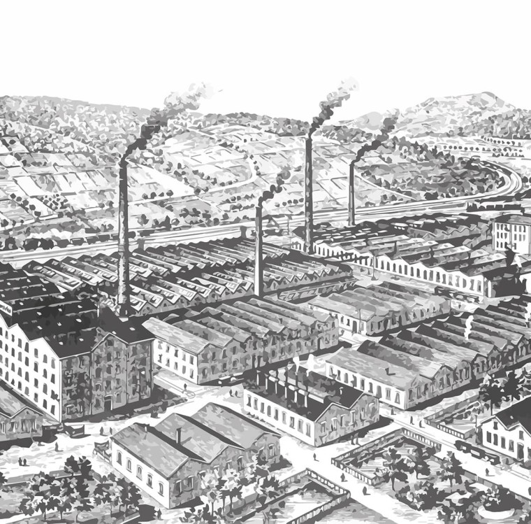 Alte Werksansicht der „Meterfabrik“