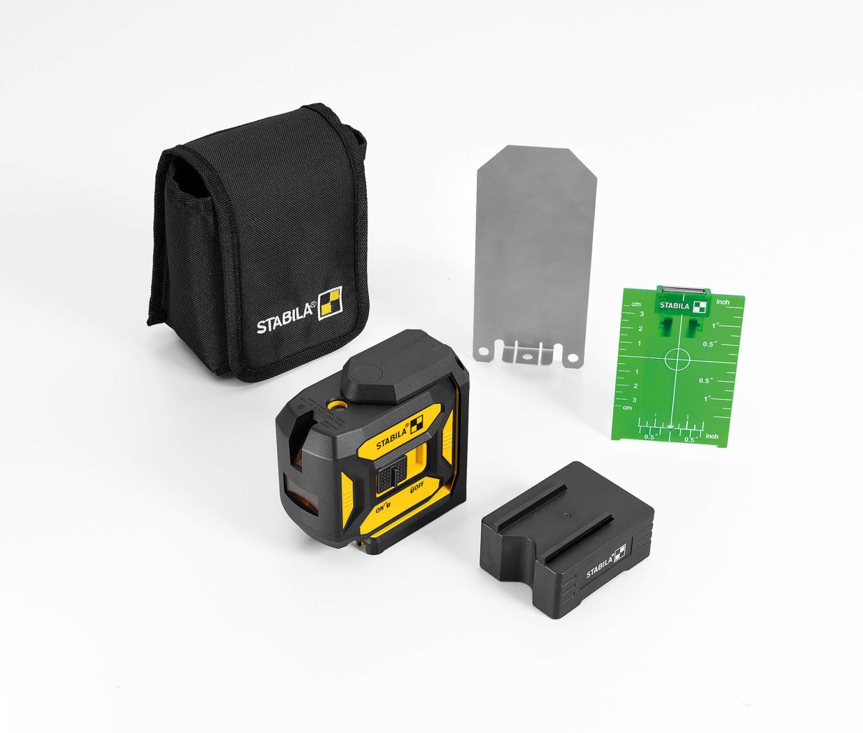 Kompakt und vor allem im Innenausbau vielseitig einsetzbar: der neue Kreuzlinien-Lot-Laser LAX 320 G von STABILA. Zum Lieferumfang gehören Laserbasis, Wandhalterung, Zielplatte und Gürteltasche.
